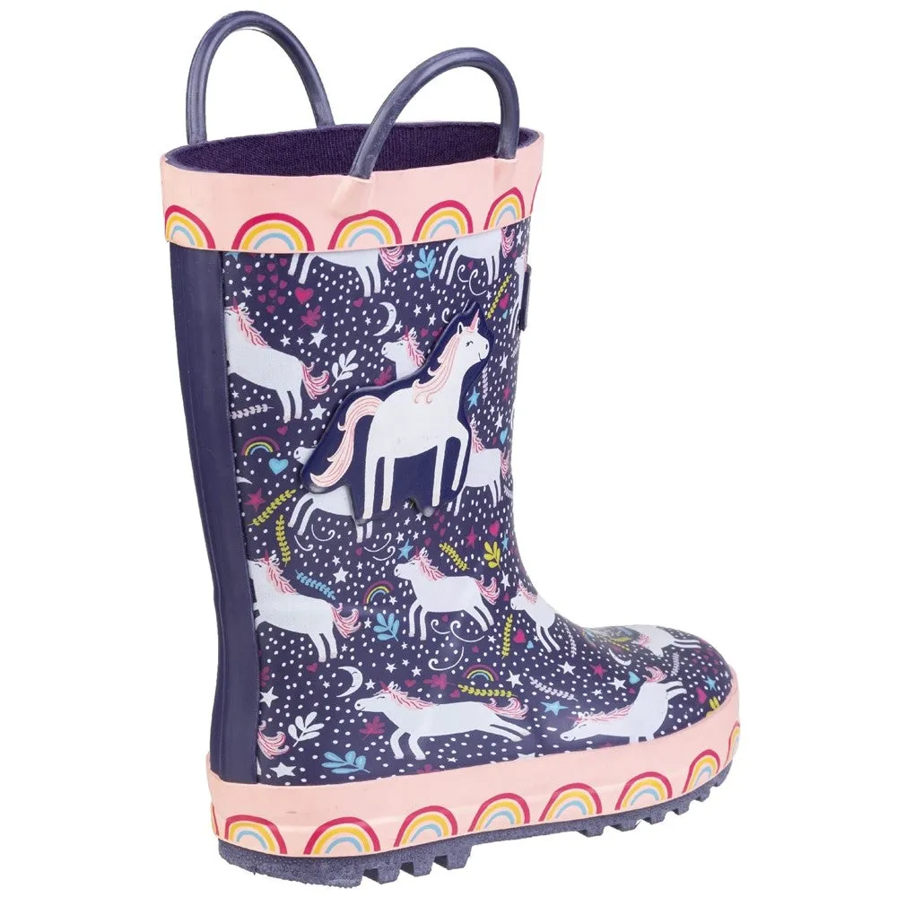 Kids Sprinkle Junior Wellington Boots Purple/Pink & White