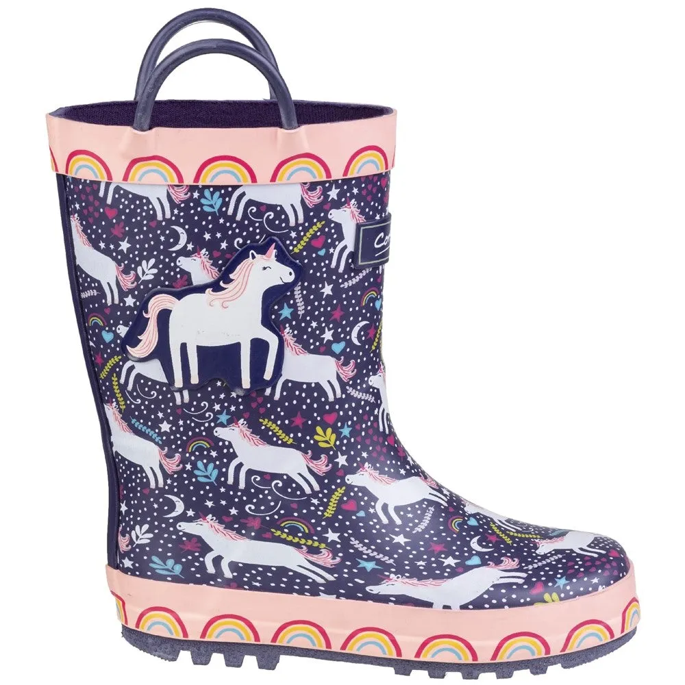 Kids Sprinkle Junior Wellington Boots Purple/Pink & White
