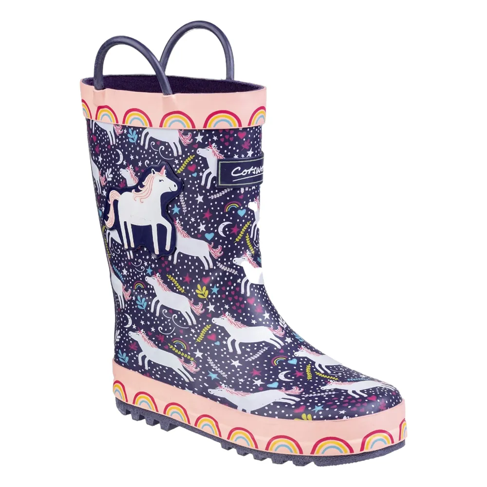 Kids Sprinkle Junior Wellington Boots Purple/Pink & White