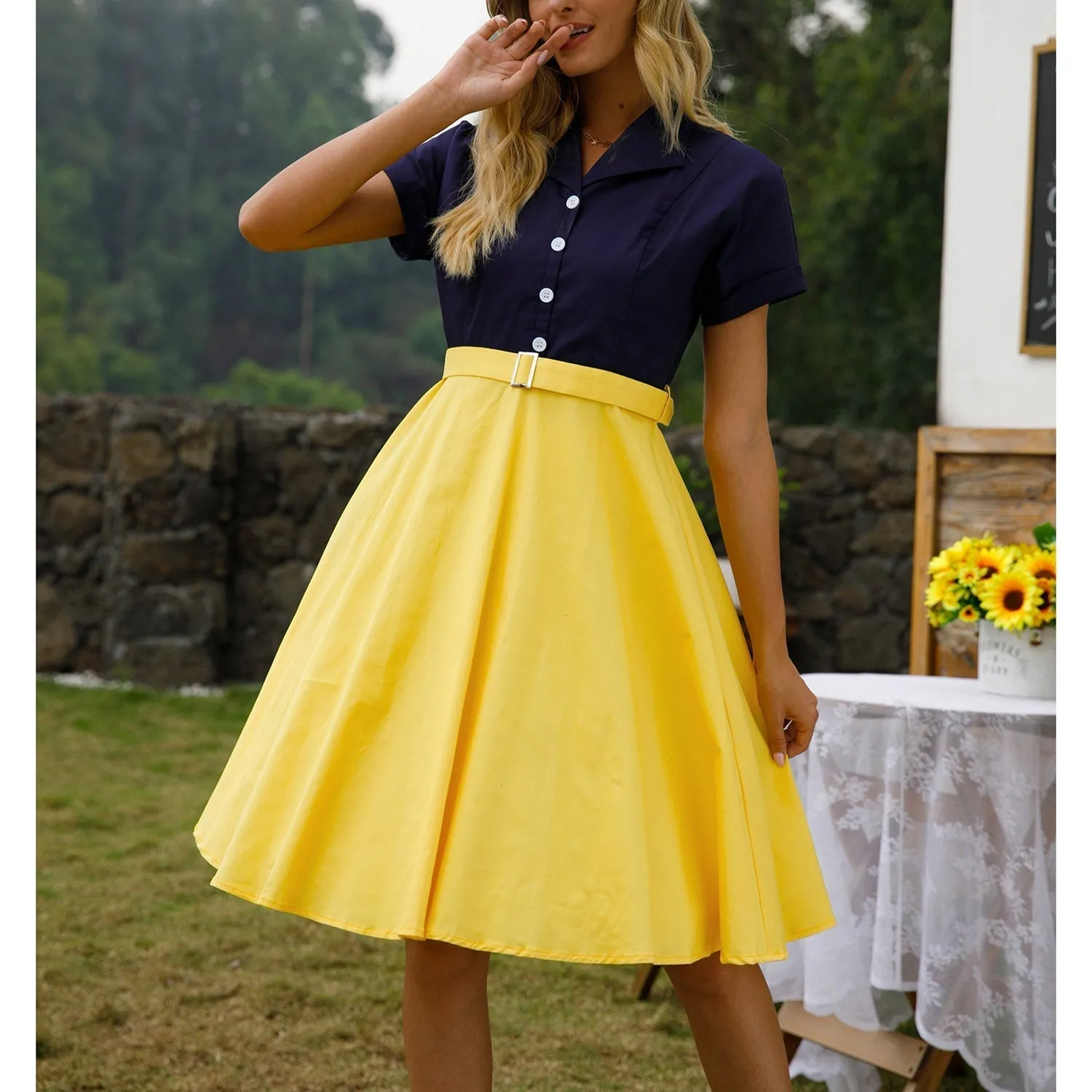 KittenAlarm - Womens 1950s Retro Rockabilly Princess Cosplay Dress short sleeve 50's 60's Party Costume Gown(S-2XL)