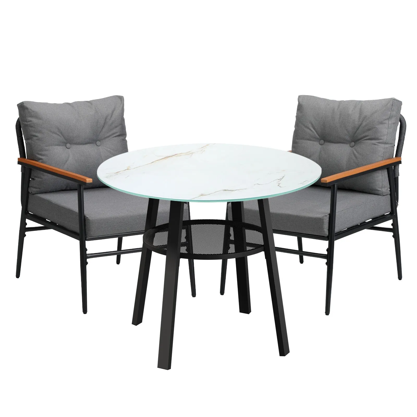 Livsip Outdoor Dining Set Patio Furniture 3PC Lounge Setting Table Storage Shelf
