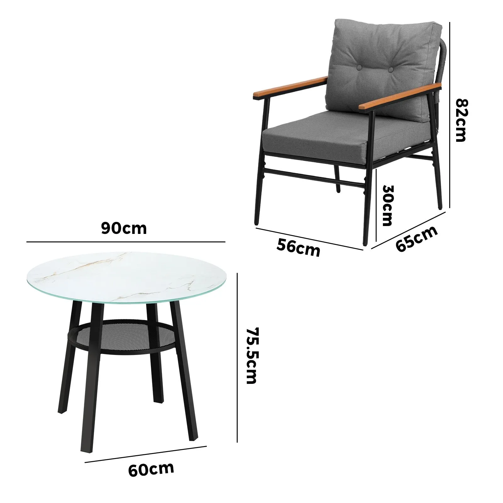 Livsip Outdoor Dining Set Patio Furniture 3PC Lounge Setting Table Storage Shelf