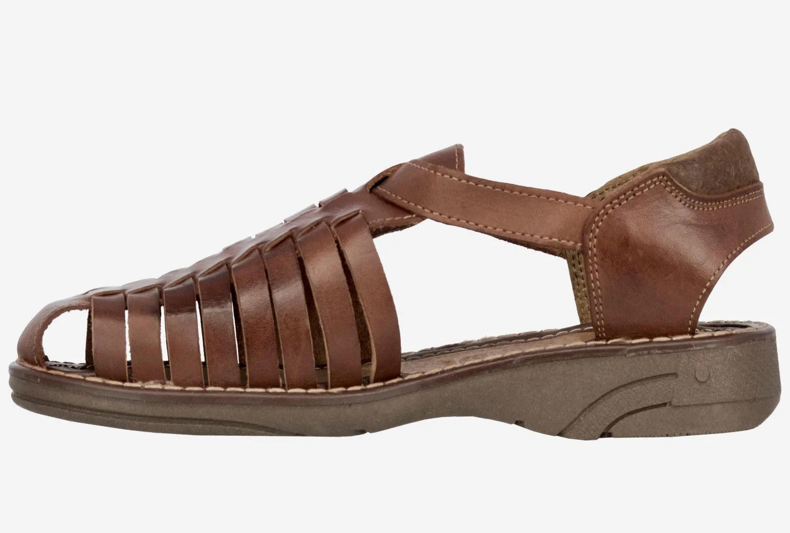 Men's Brown Genuine Ankle Strap Closed Toe Leather Mexican Huaraches Sandals 450