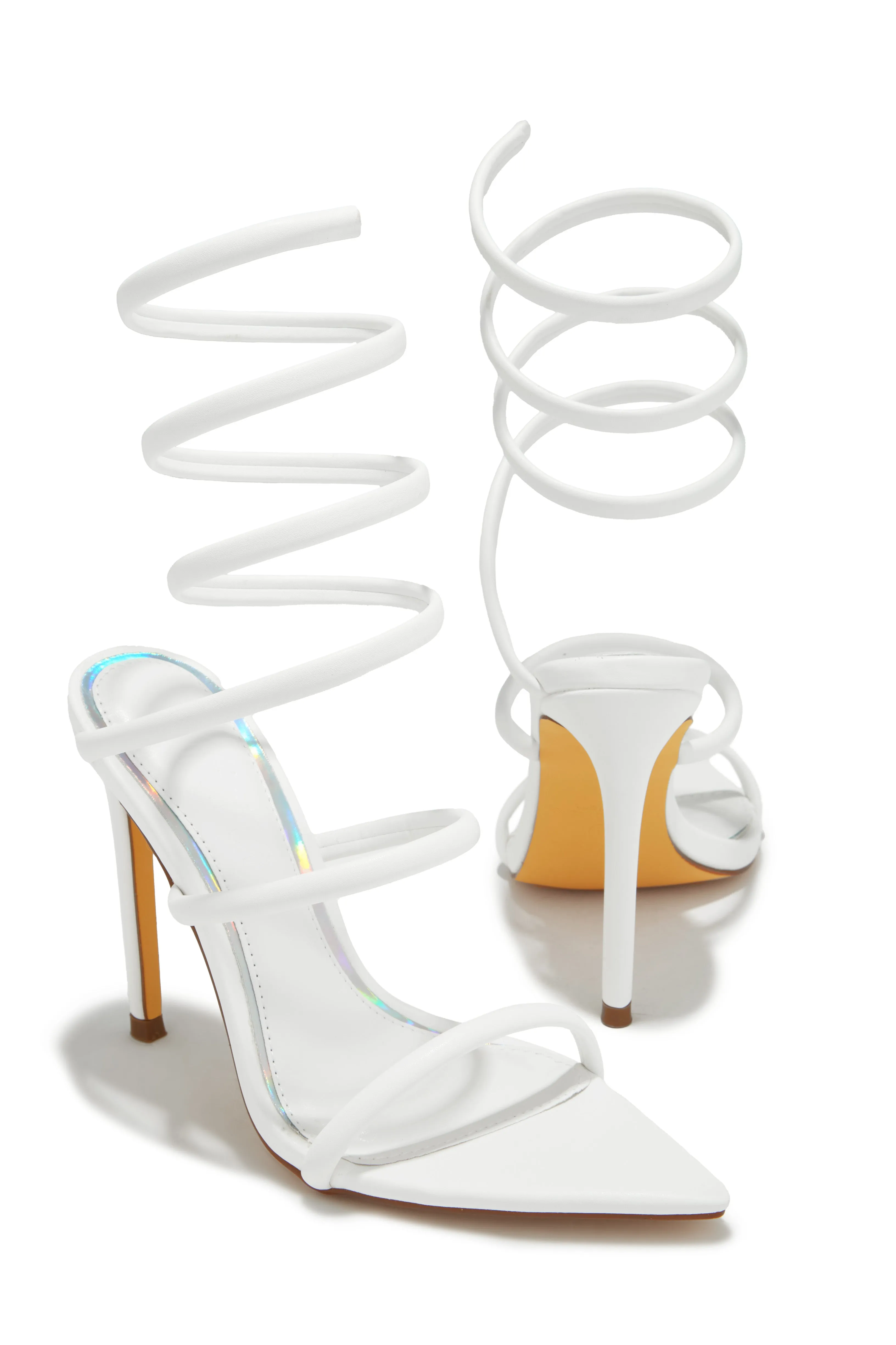 Nathalie Around The Ankle Coil High Heels - White