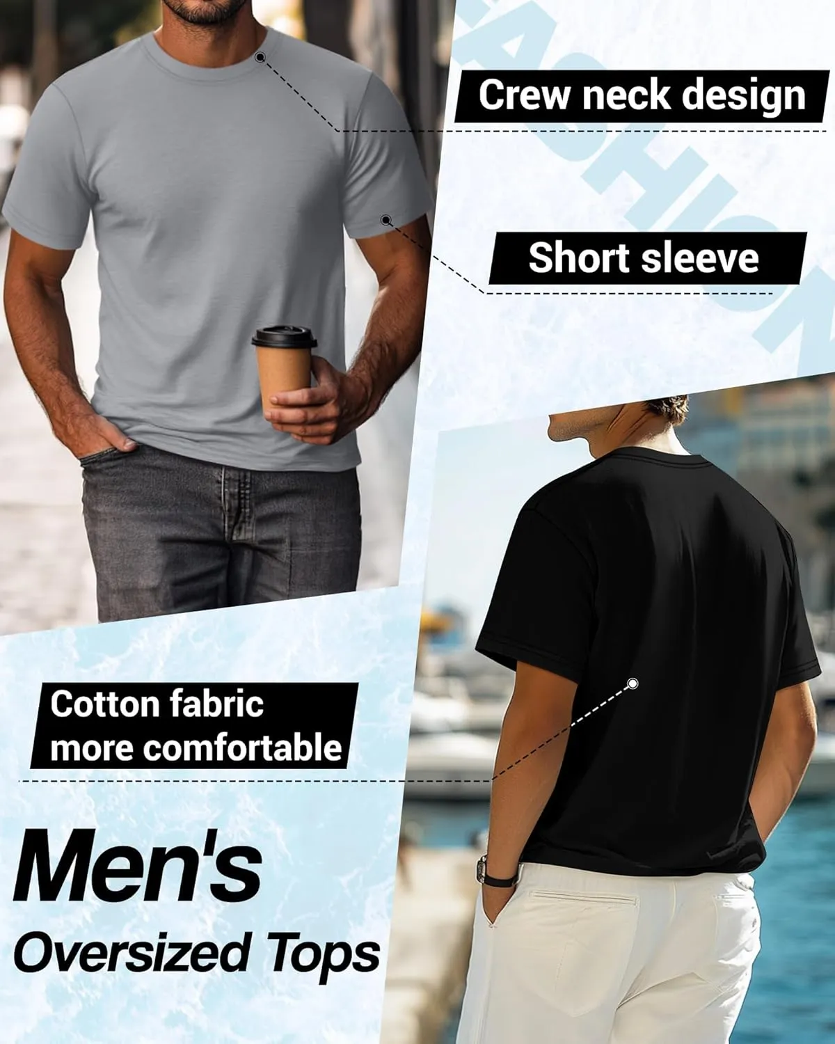 Neer 4 Pack Men's Big and Tall Shirts Summer Cotton Short Sleeve Tee Crew Neck Casual Top Basic Oversize T Shirts