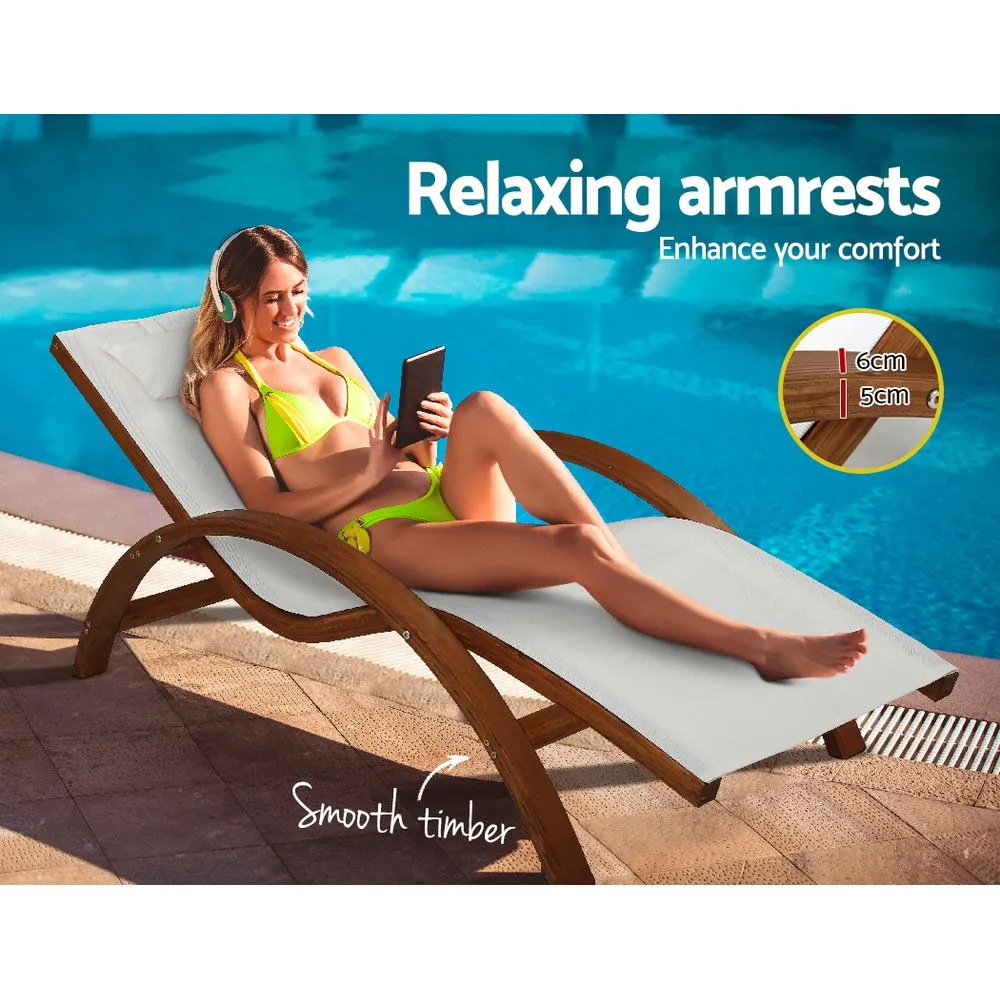 Outdoor Wooden Curved Sun Lounge Chair