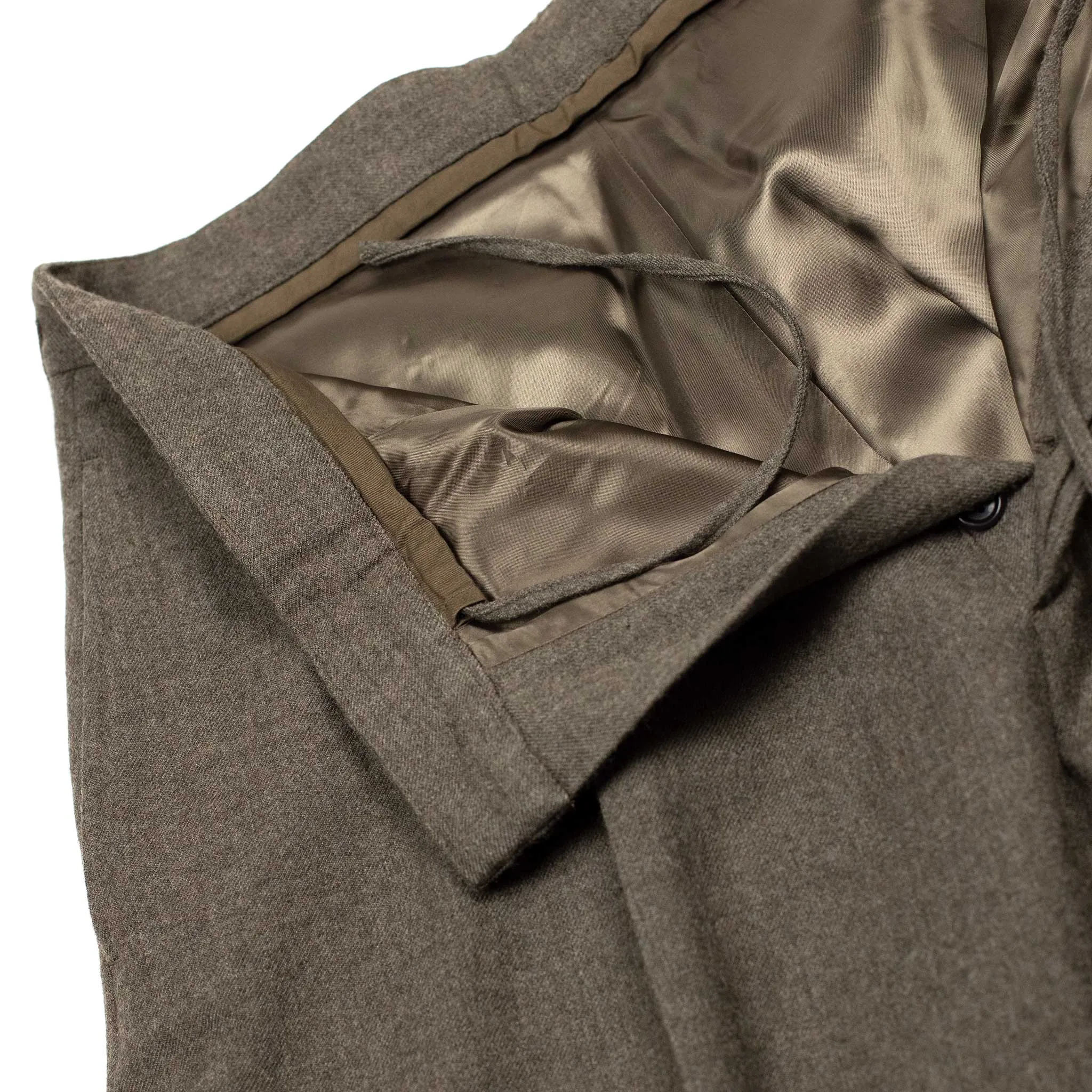 Pleated wide slacks in taupe washed wool