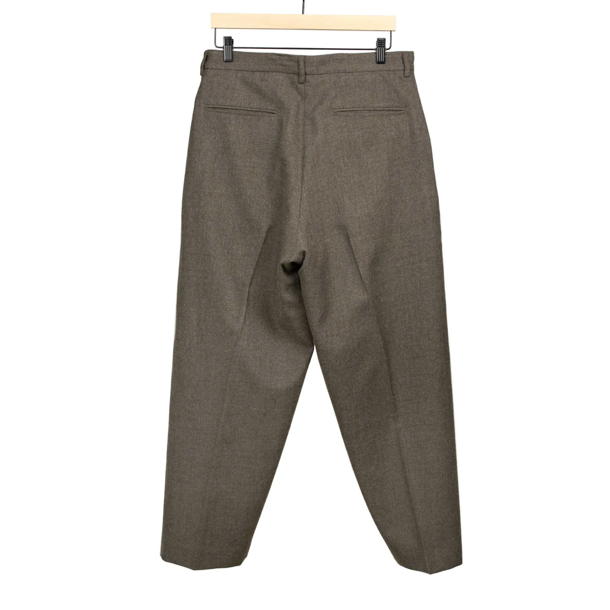 Pleated wide slacks in taupe washed wool