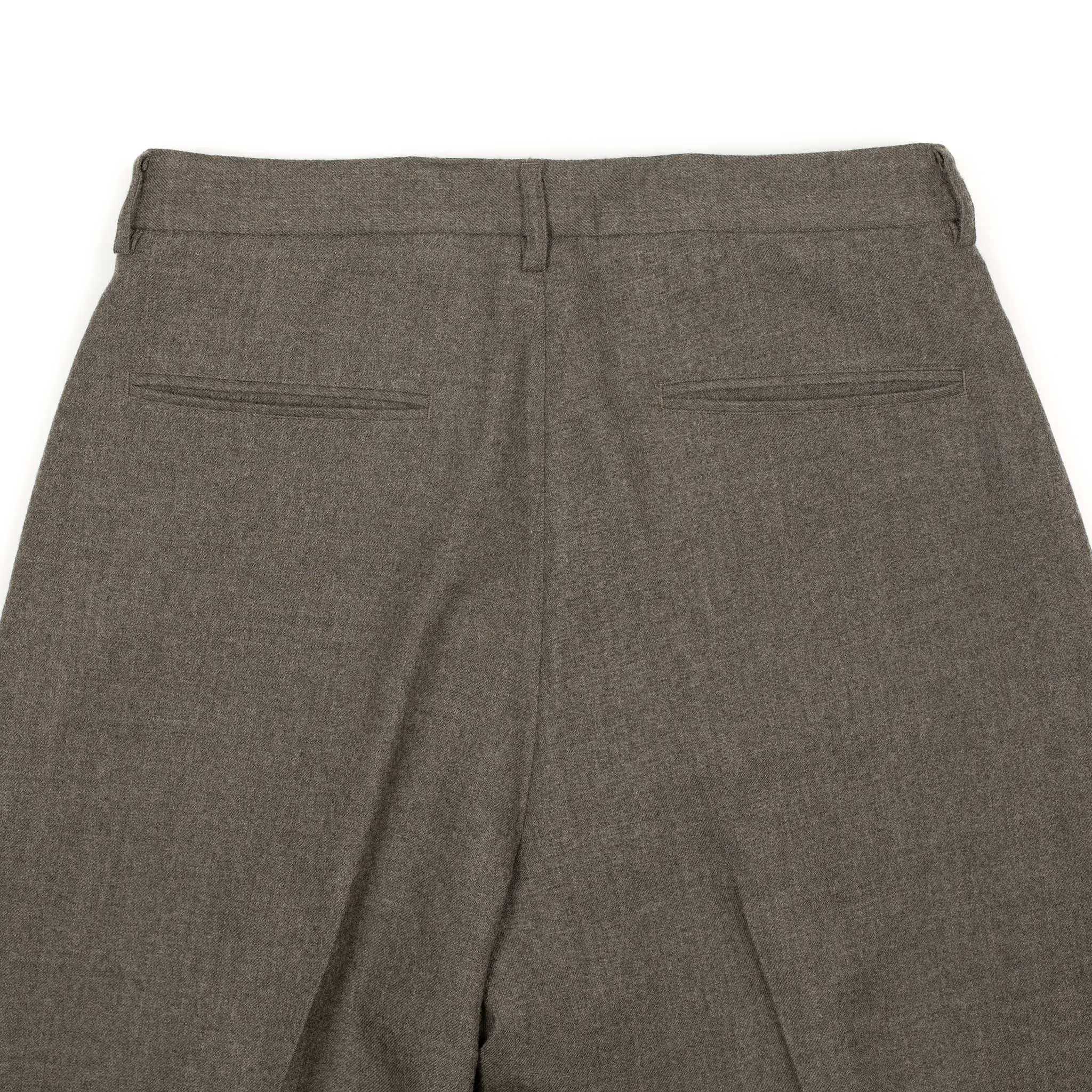 Pleated wide slacks in taupe washed wool