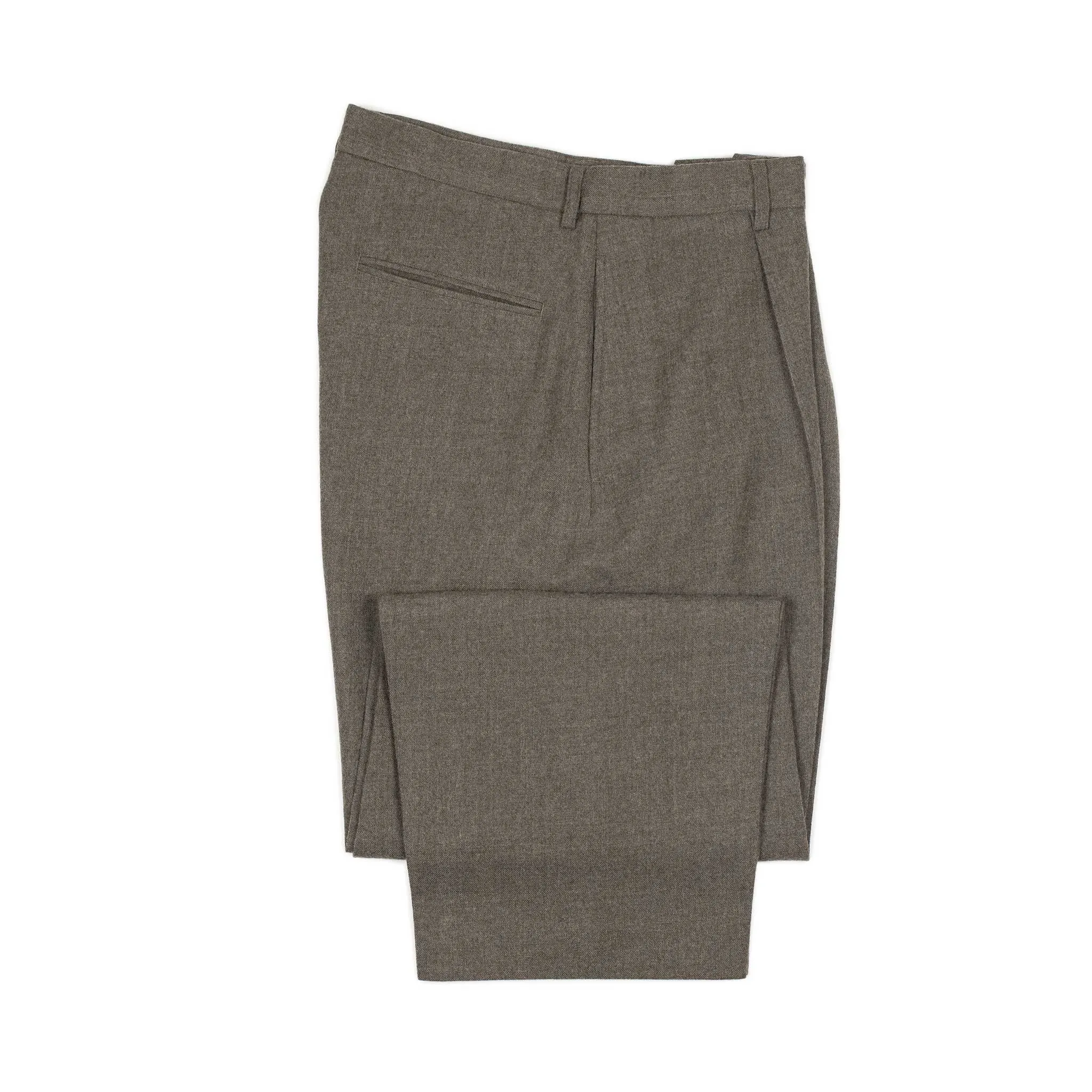 Pleated wide slacks in taupe washed wool