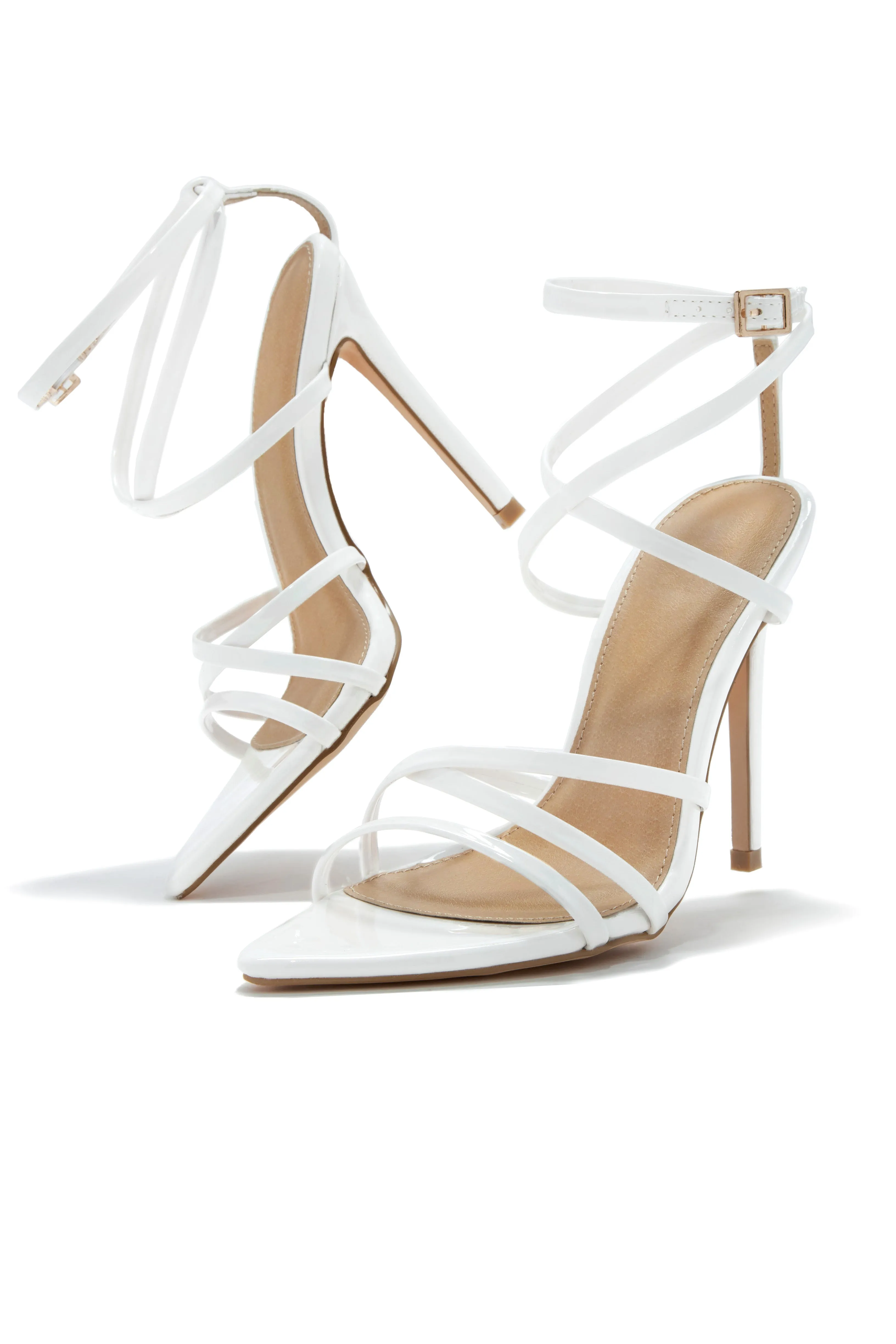 Polished Strappy High Heels - White