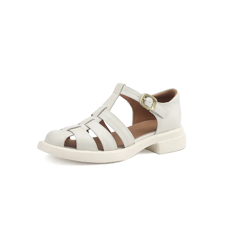 Purpdrank - New Summer Sandals Genuine Leather Luxury Roman Sandals Casual Buckle Strap Summer Shoes GLADIATOR Thick Heel Women Shoes