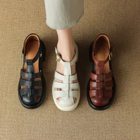Purpdrank - New Summer Sandals Genuine Leather Luxury Roman Sandals Casual Buckle Strap Summer Shoes GLADIATOR Thick Heel Women Shoes