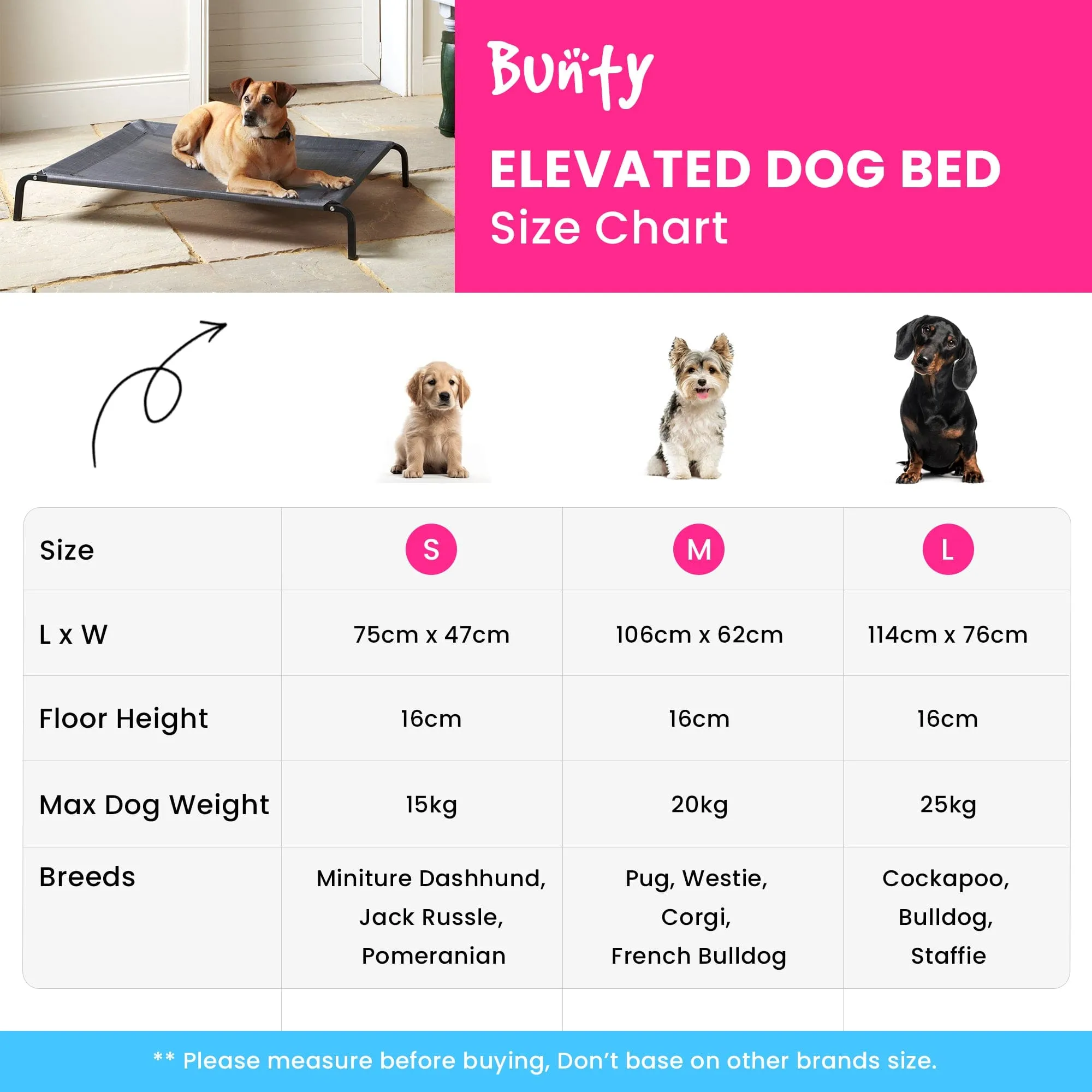 Raised Dog Bed, Elevated, Waterproof Outdoor - Bunty