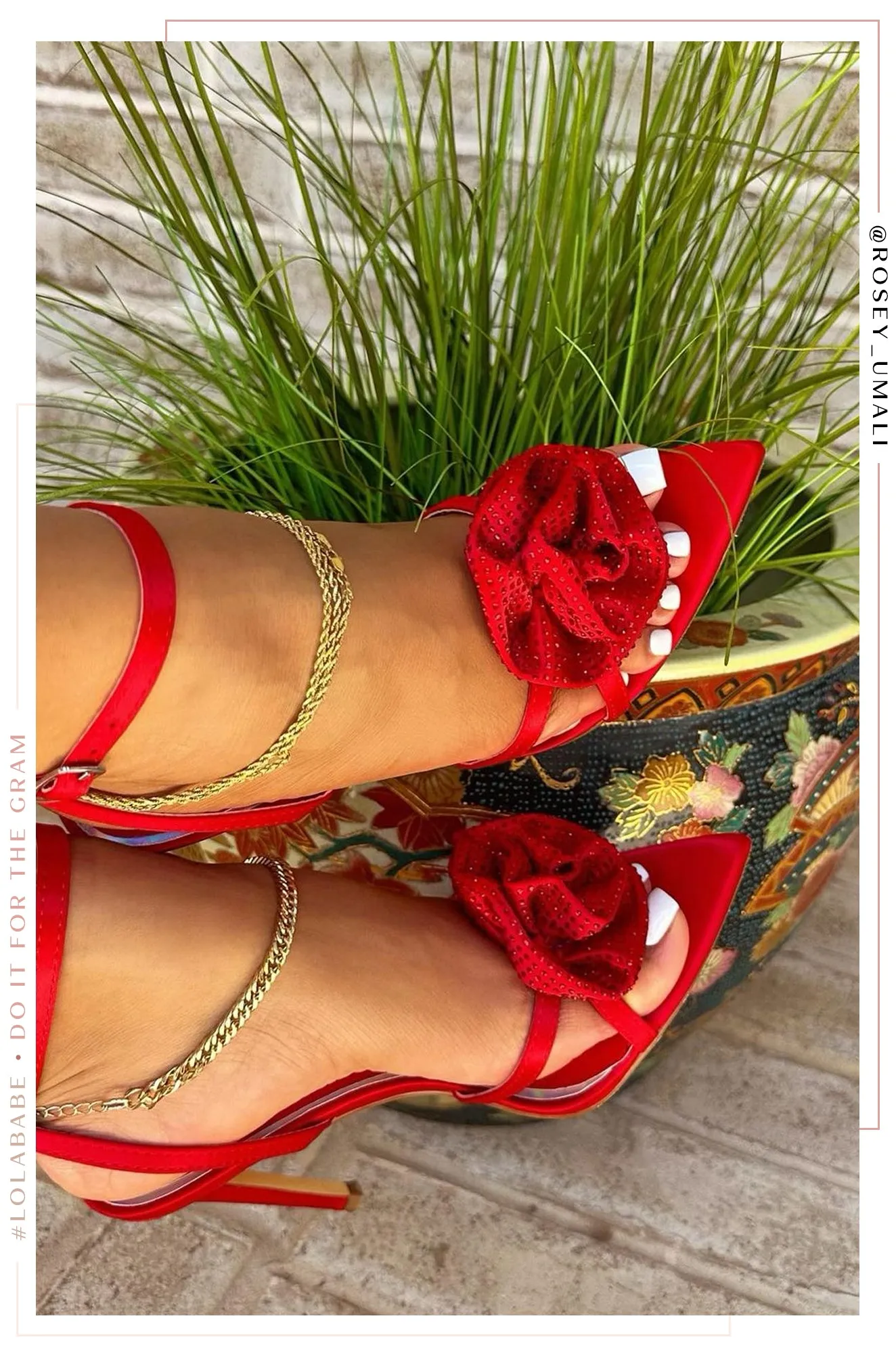 Rose Embellished Rose High Heels - Red