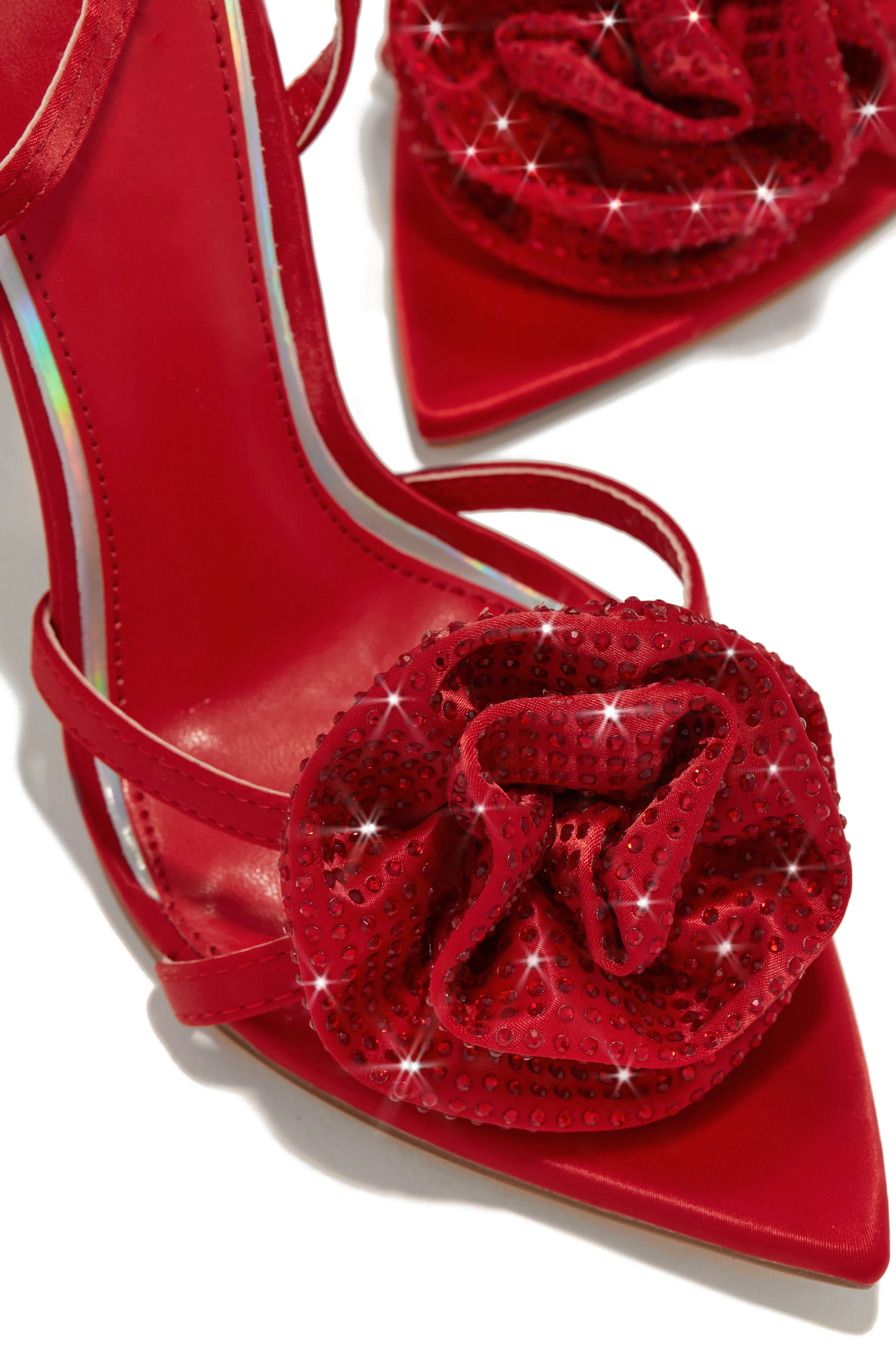 Rose Embellished Rose High Heels - Red