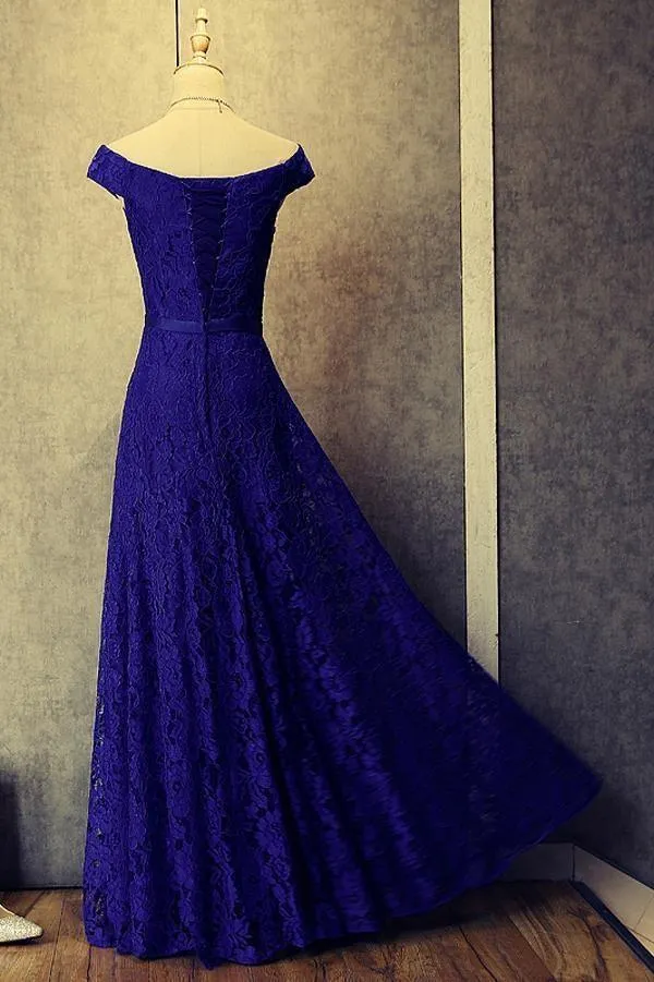 Royal Blue Floor Length Off Shoulder Prom Dresses Evening Dresses PG488