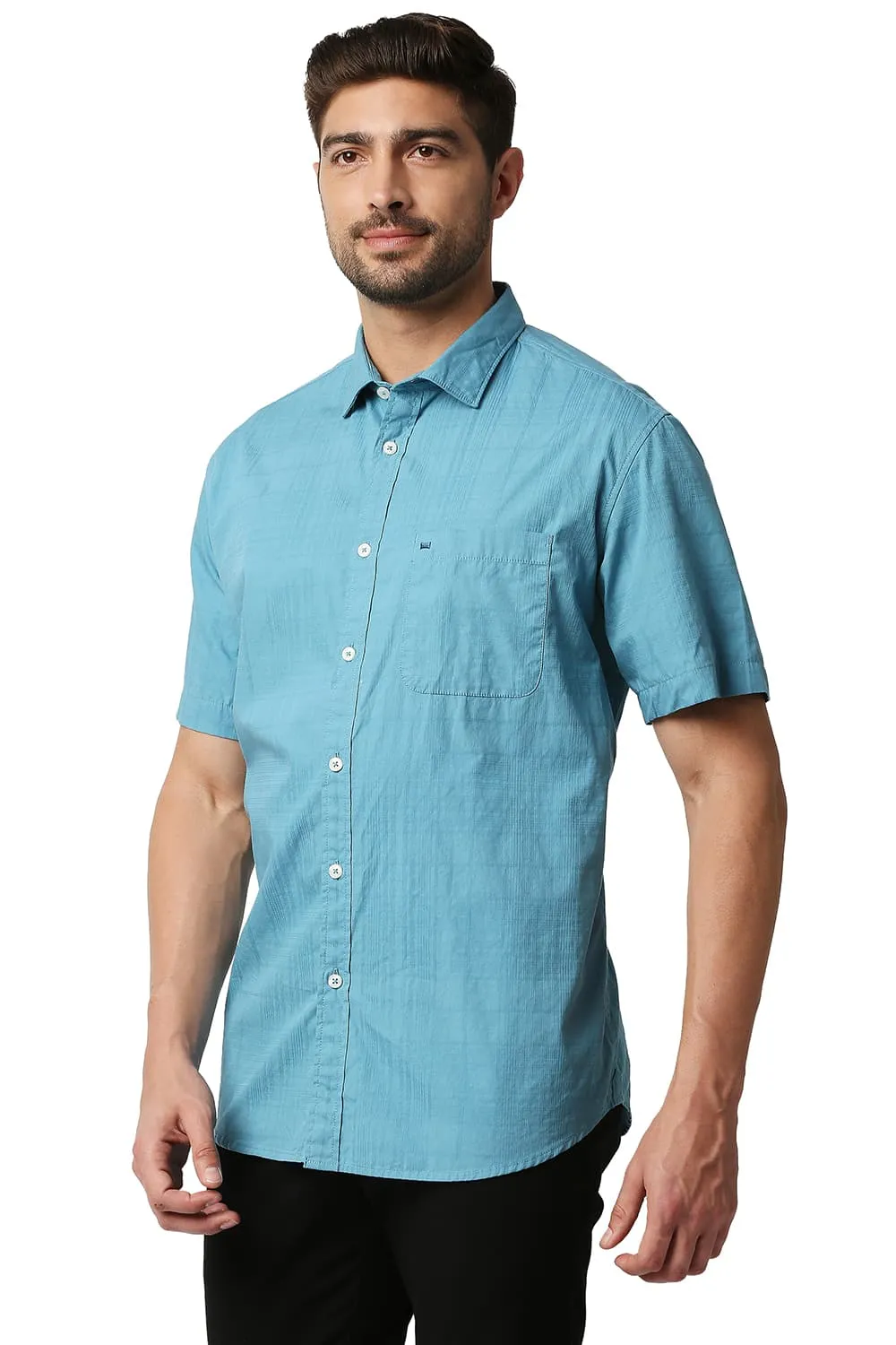 Slim Fit Dobby Checks Halfsleeves Shirt