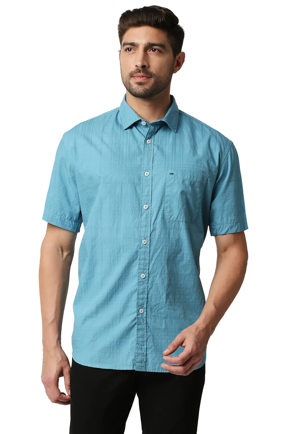 Slim Fit Dobby Checks Halfsleeves Shirt
