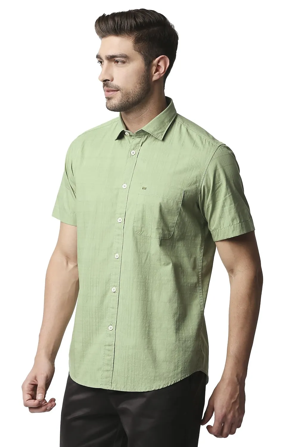 Slim Fit Dobby Checks Halfsleeves Shirt