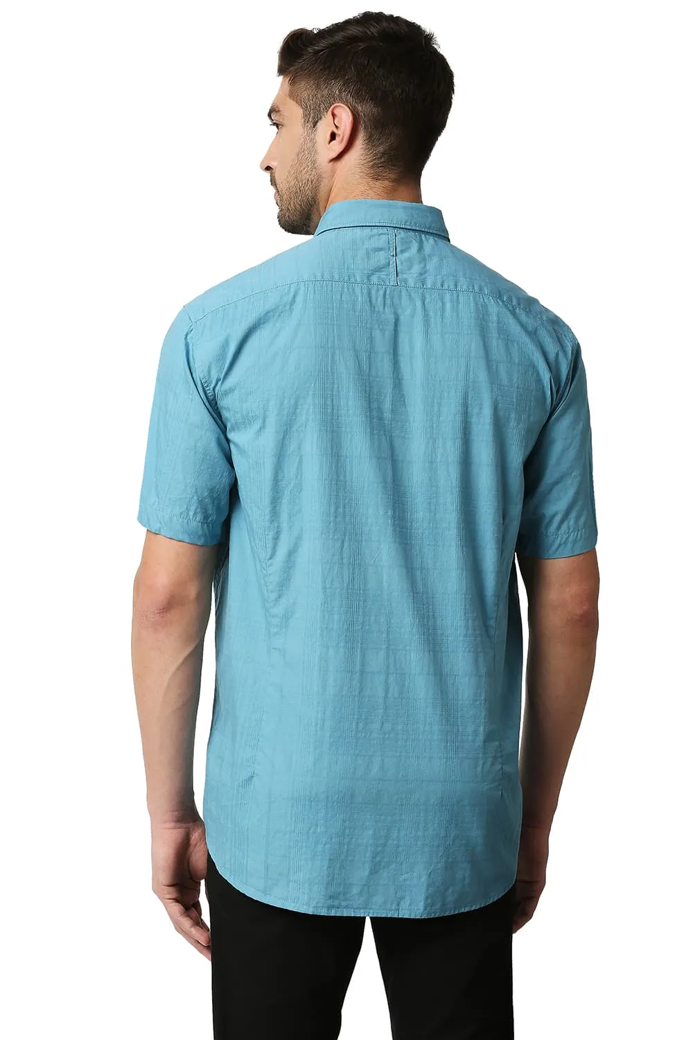 Slim Fit Dobby Checks Halfsleeves Shirt