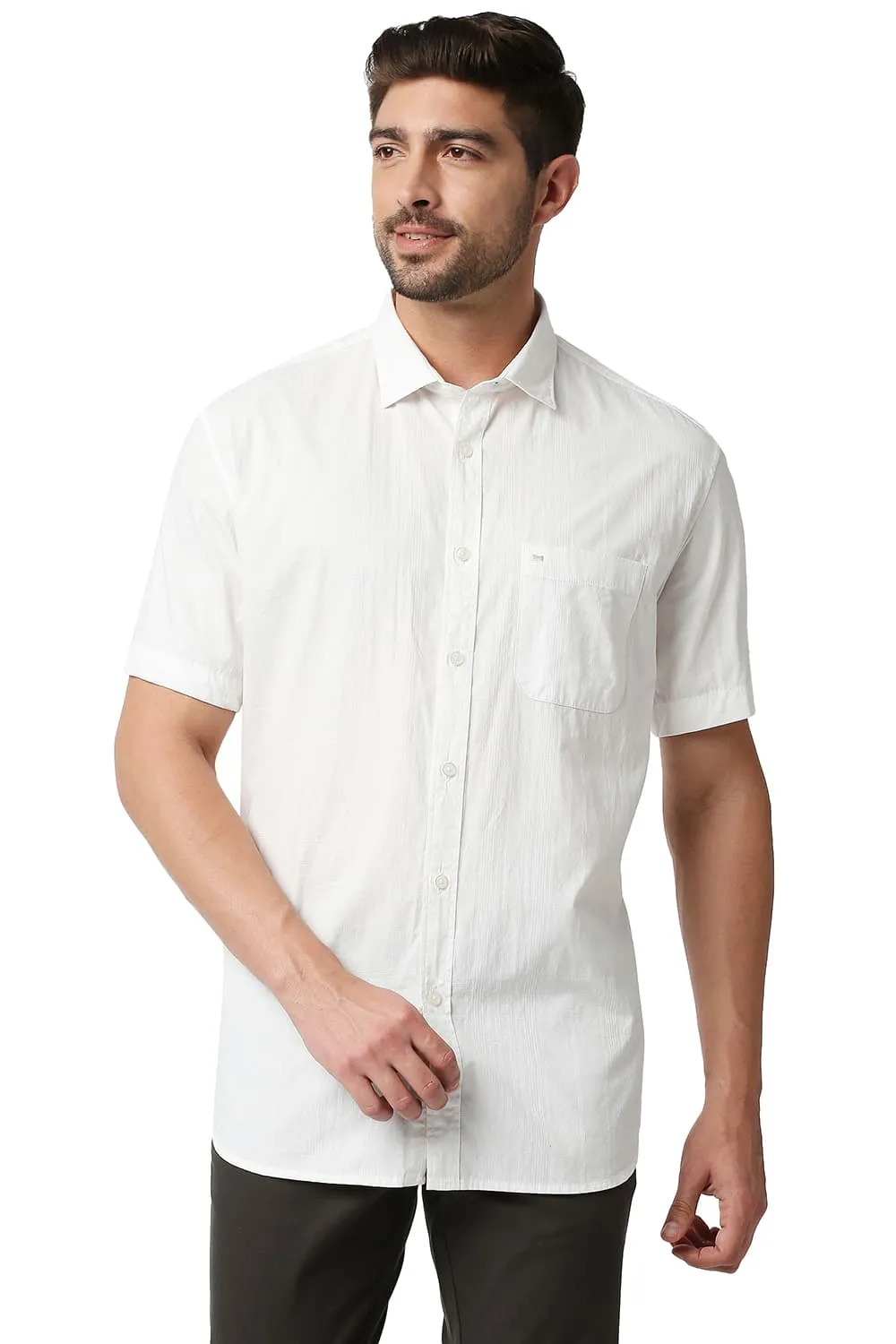 Slim Fit Dobby Checks Halfsleeves Shirt