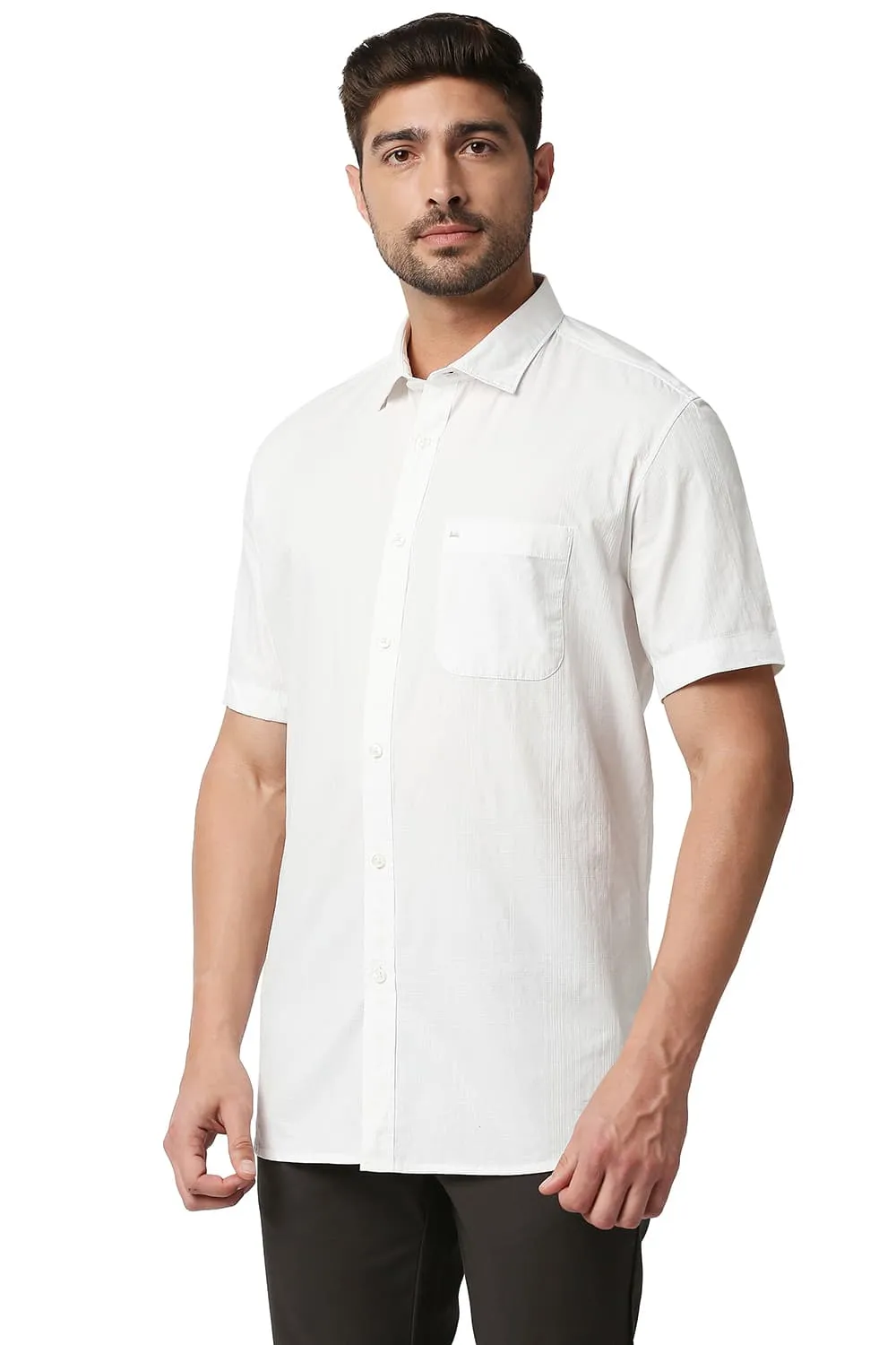 Slim Fit Dobby Checks Halfsleeves Shirt