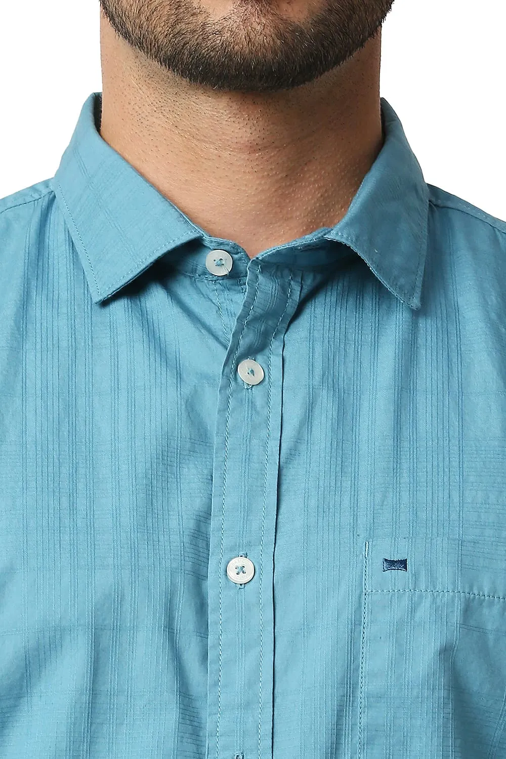 Slim Fit Dobby Checks Halfsleeves Shirt