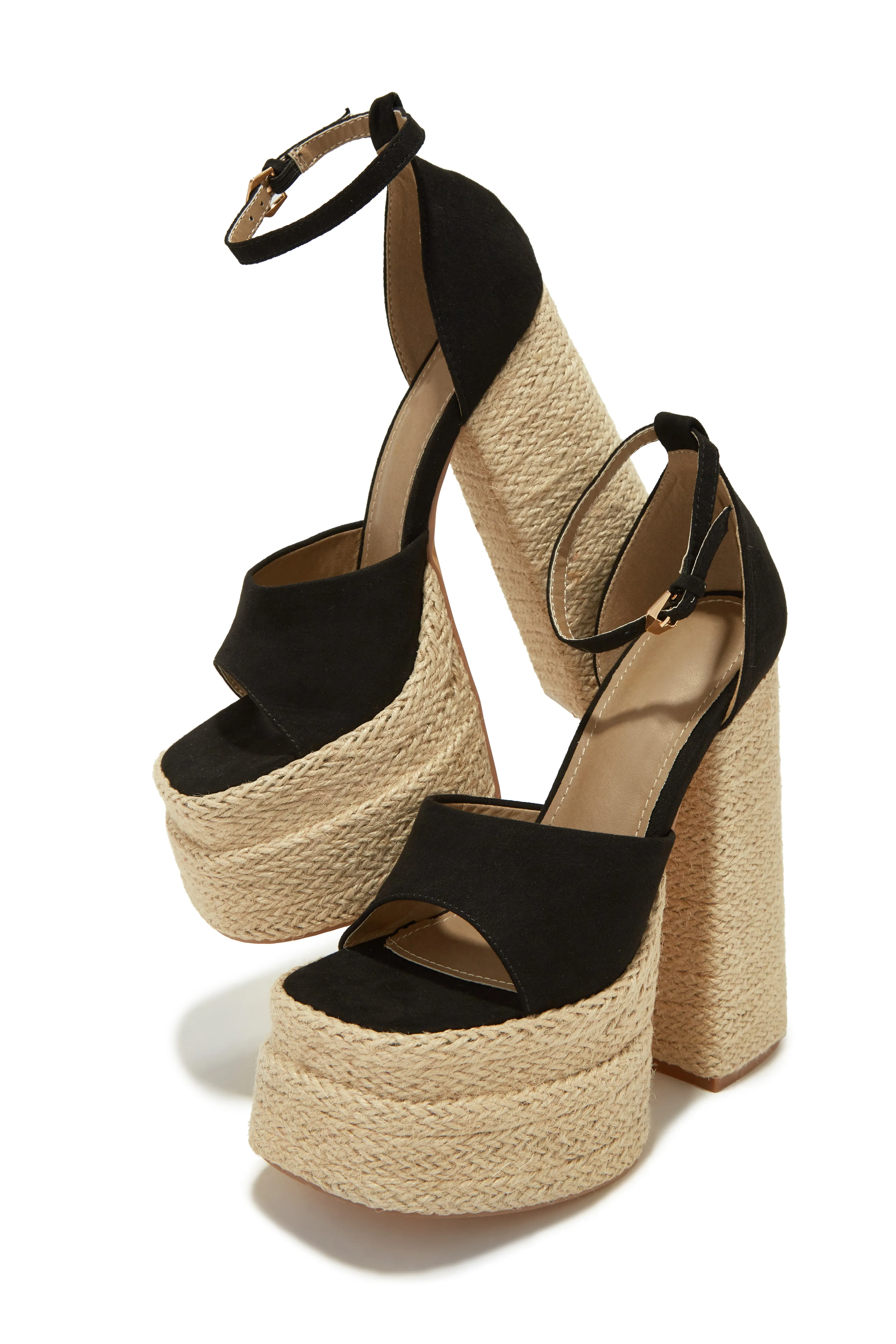 Sunset Margaritas Espadrille Platform Block High Heels - Black