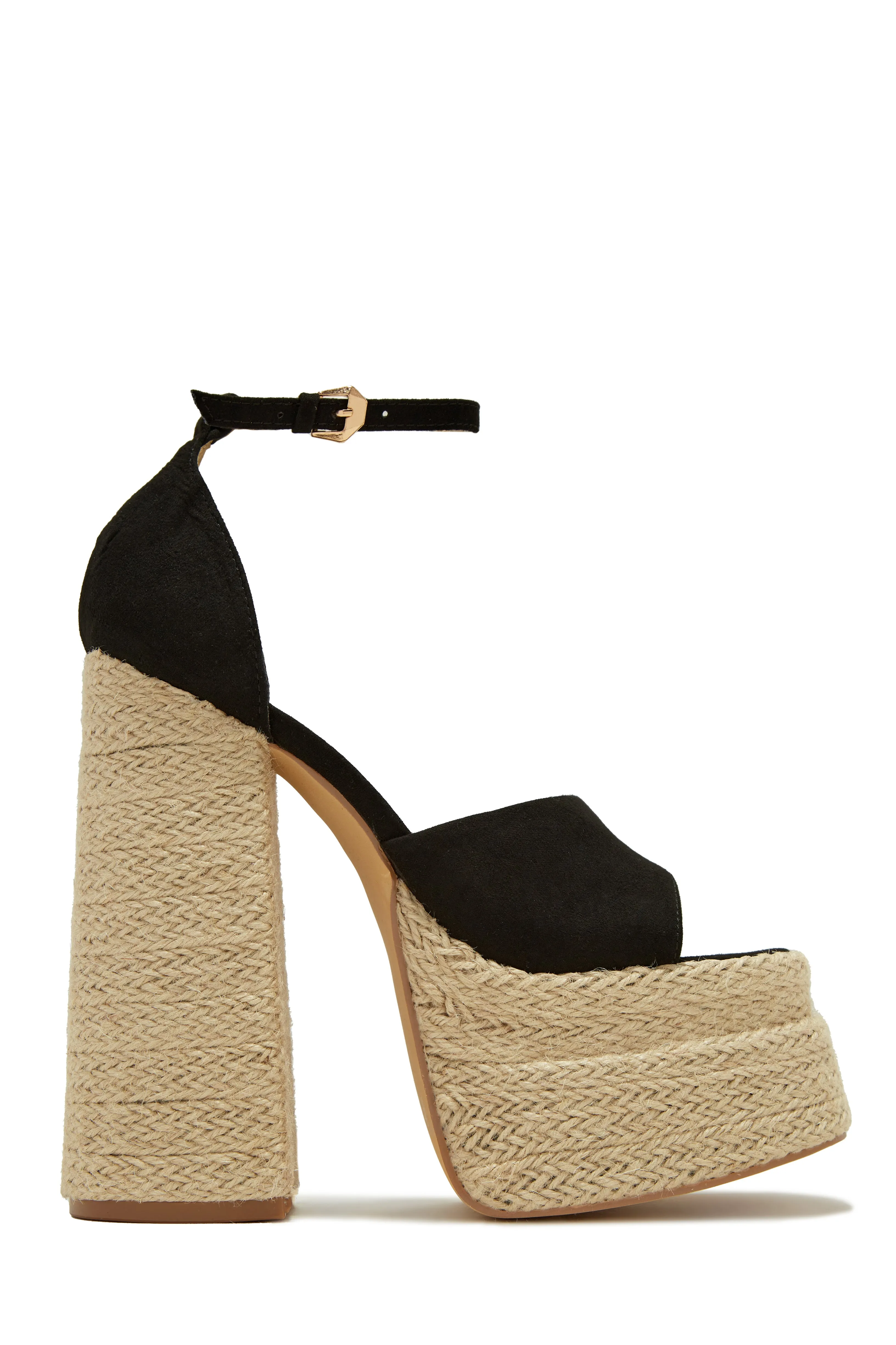 Sunset Margaritas Espadrille Platform Block High Heels - Black