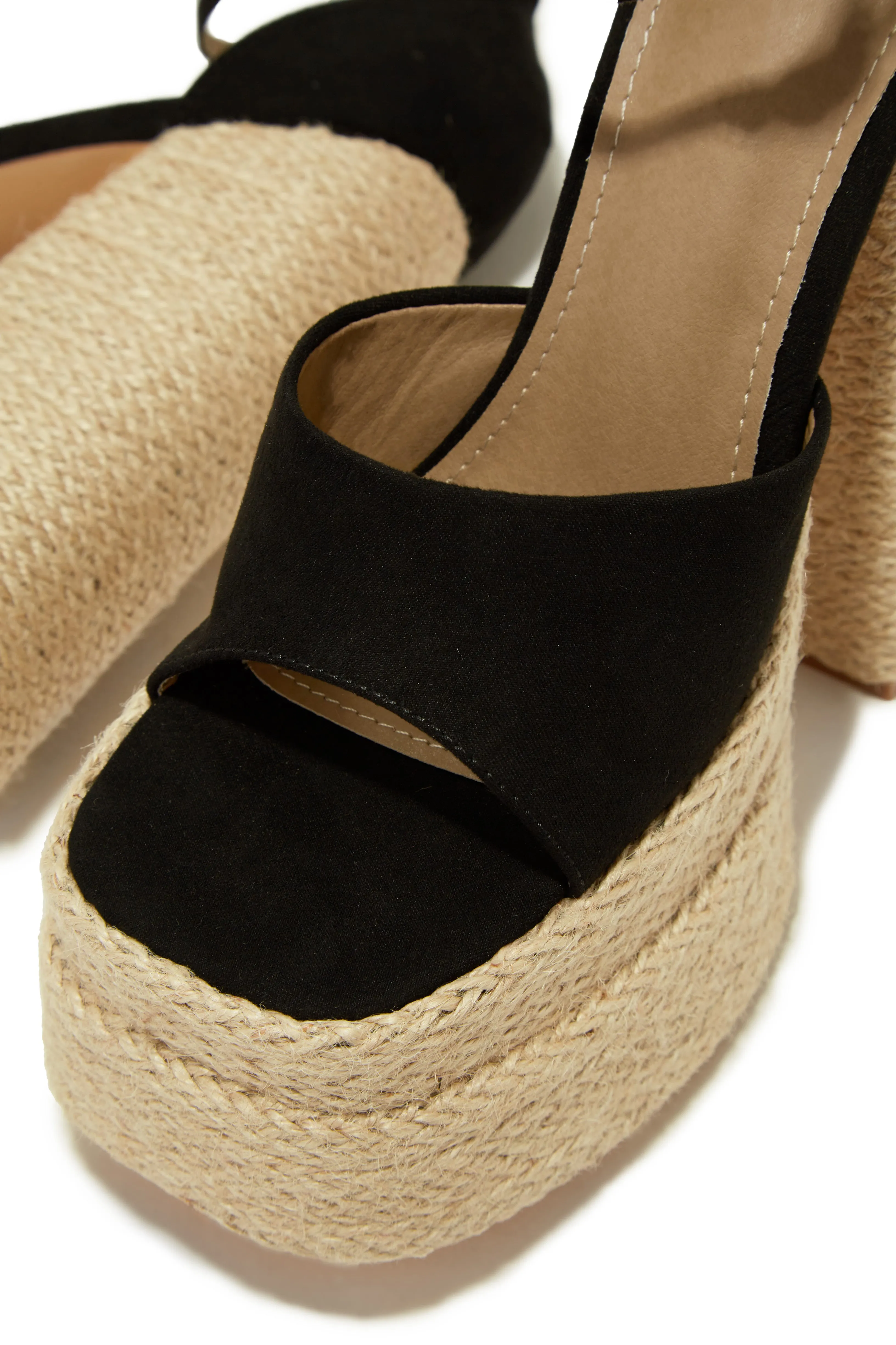 Sunset Margaritas Espadrille Platform Block High Heels - Black