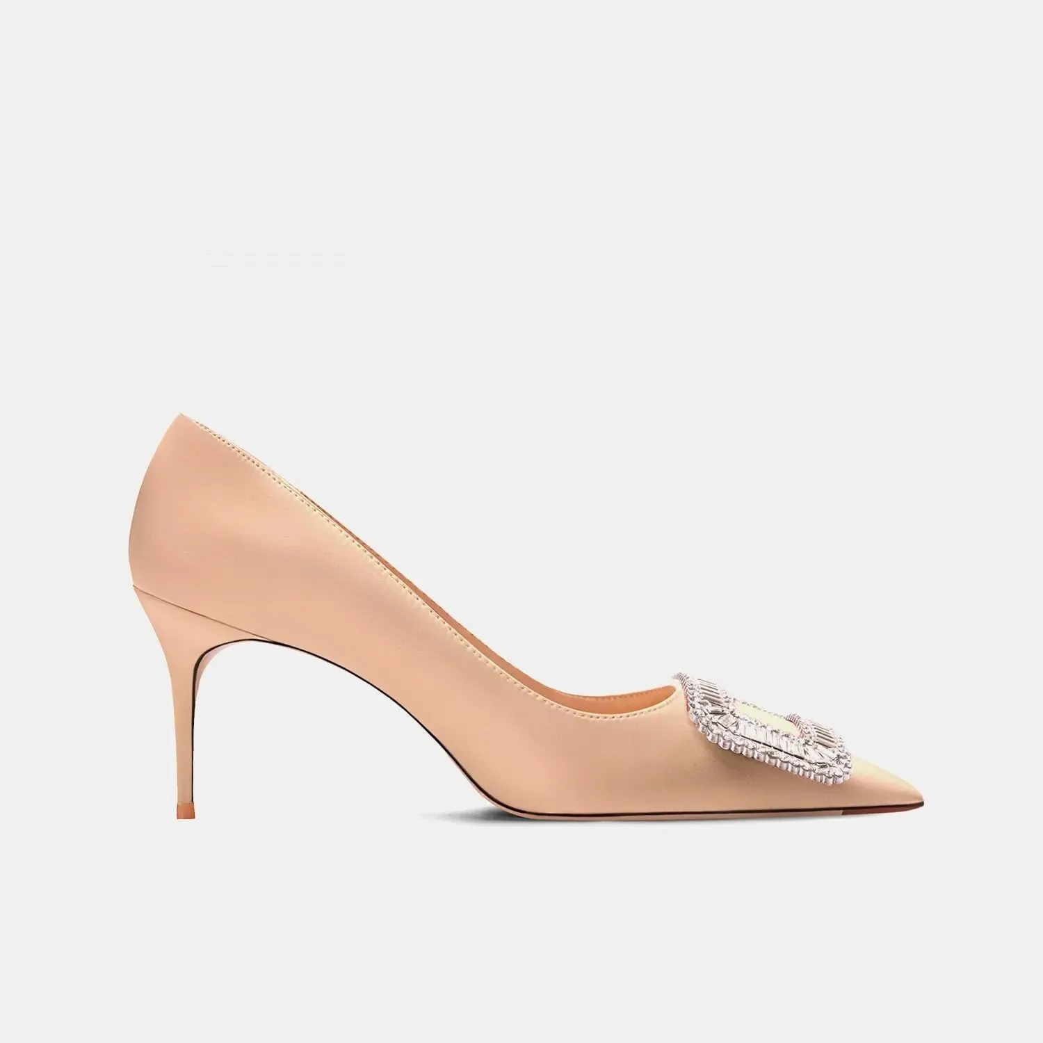 Tadame Champagne Satin Leather Heels
