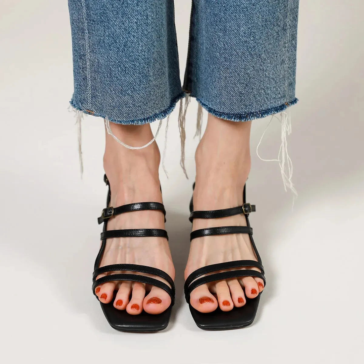 TAVIMART  -  Cowhide Women Pumps Roman Style Ladies Shoes Buckle Gladiator Sandals Narrow Band Thick Heel Retro Sandals Summer Sandals