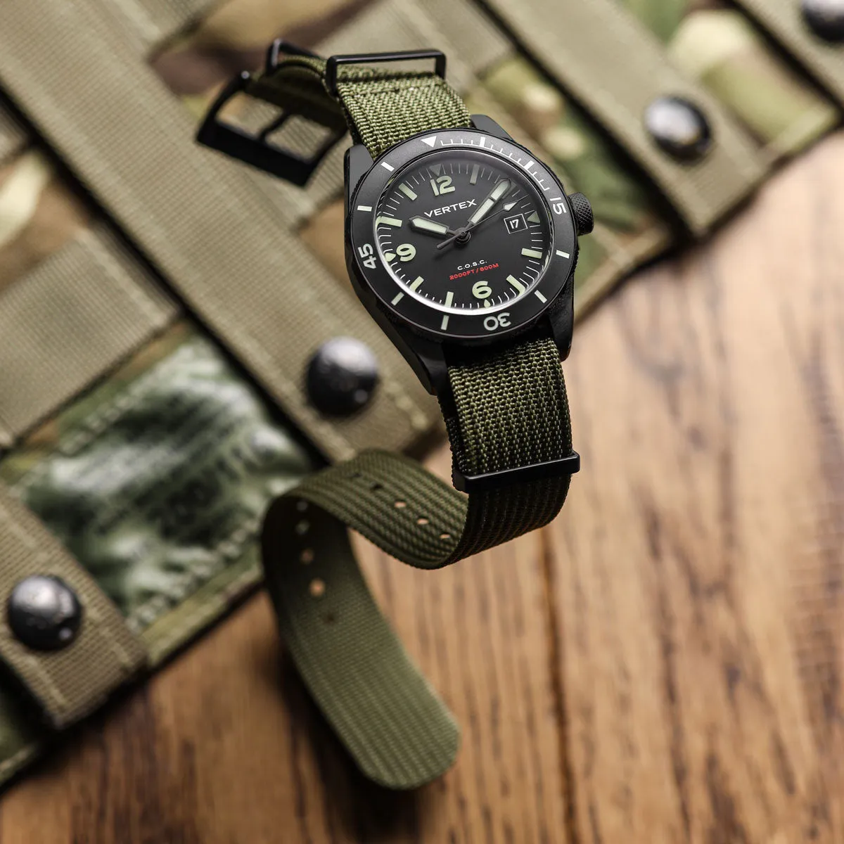 WatchGecko Ridge Military Nylon Watch Strap - Grey - PVD IP Black