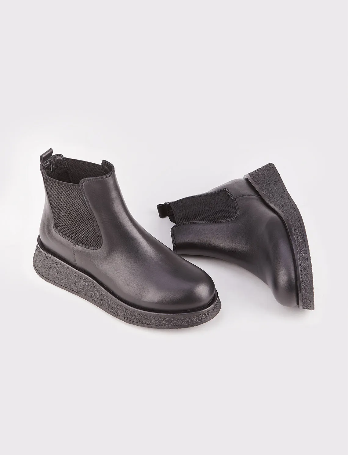 Women Black Genuine Leather Chelsea Boots