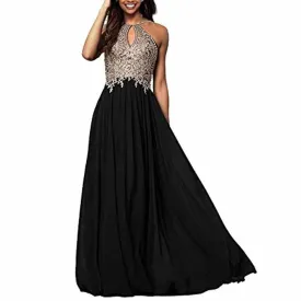 Women's Appliques Bridesmaid Dress Beaded Formal Evening Gowns