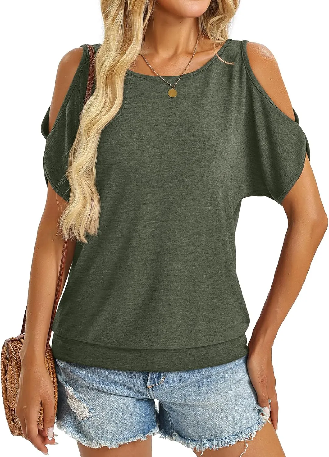 Womens Cold Shoulder Tops Banded Bottom Boat Neck T Shirts Summer Sexy Casual Loose Fit Blouse 2025