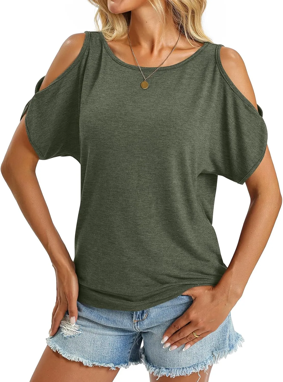 Womens Cold Shoulder Tops Banded Bottom Boat Neck T Shirts Summer Sexy Casual Loose Fit Blouse 2025