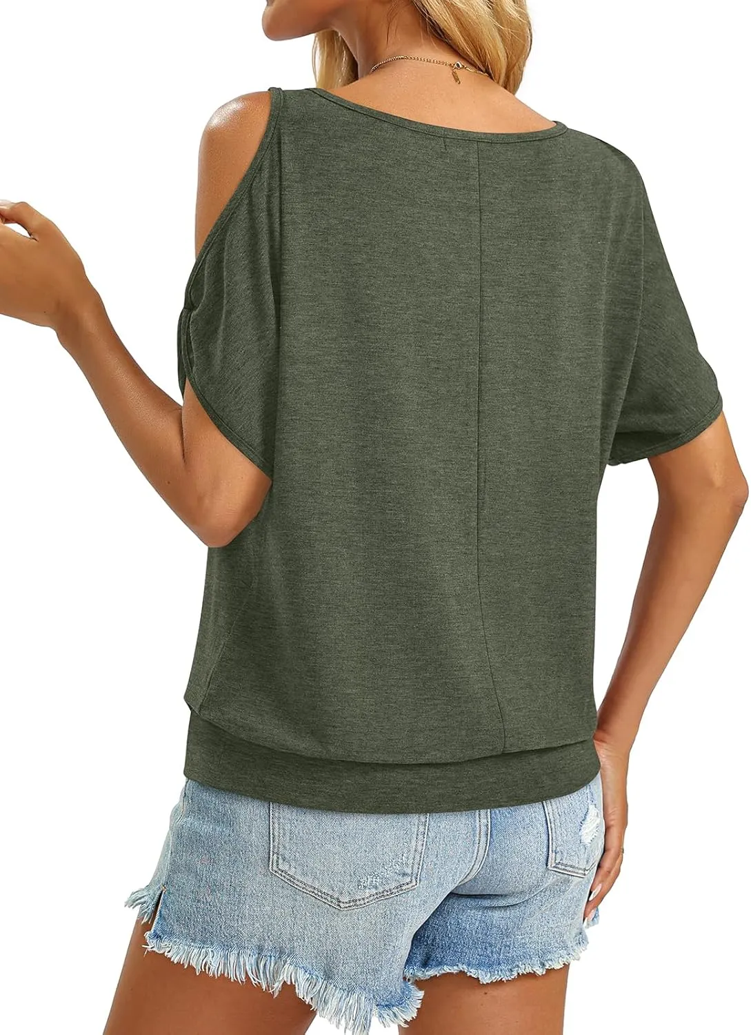Womens Cold Shoulder Tops Banded Bottom Boat Neck T Shirts Summer Sexy Casual Loose Fit Blouse 2025